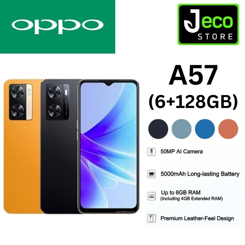 【2020】มือถือ OPPO A57 (6+128GB) ชาร์จเร็ว 33W ปลดล็อคลายนิ้วมือ จอใหญ่ 6.56 นิ้ว Helio P22 แบต 5000m