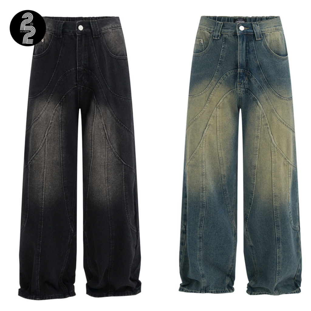 KR1354 "High Stree Jeans" กางเกงยีนส์กระบอกแต่งเฟดไล่โทนสุดชิค