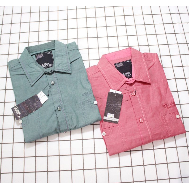 เสื้อเชิ้ตแขนยาว🌴OASIS สีเขียวอ่อน & ชมพู(XXL)