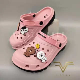 VIDVIEW !!ลดสนั่น!! รองเท้าหัวโต ลาย Line Friends หญิง Adda 5TD24WC พื้น 2density เบอร์ 36-39 ฟรี Jibbitz