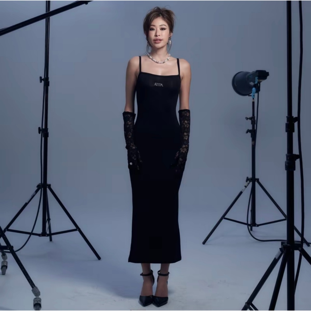 Atipashop - FLORENCE DRESS เดรสยาว ทรงสายเดี่ยว ปักโลโก้
