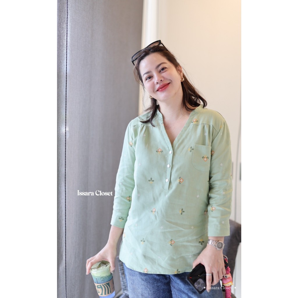 Long Shirt #ลายปักไทย-เขียวมิ้น