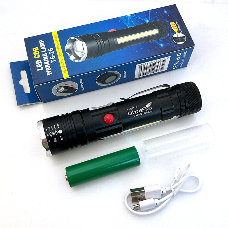 ไฟฉายซูม T6-26 / / JX-409 COB 1000Lumens 4 โหมด มีแม่เหล็กด้านท้าย Front & Side Lights Zoomable Tactical LED Flashlight ราคา ถูกที่สุด ดีลบีเคเค