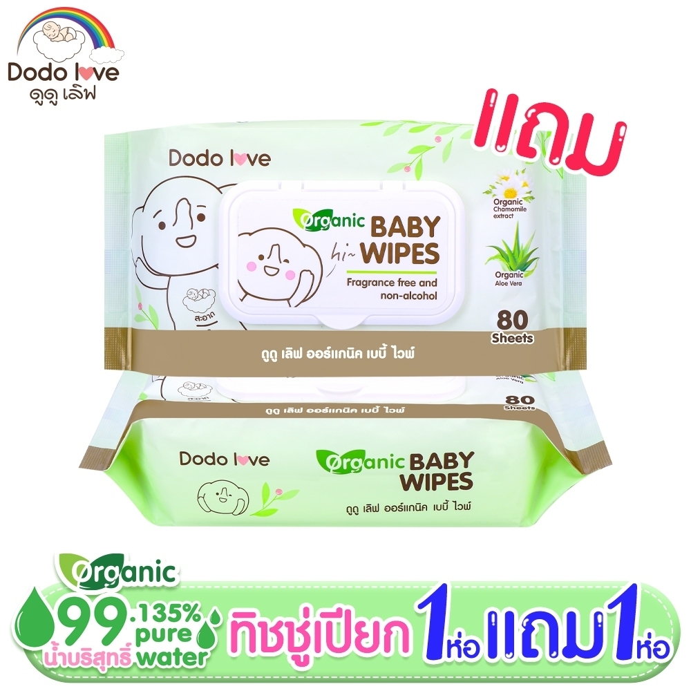 [1แถม1] DODOLOVE ทิชชู่เปียก Baby Wipes พร้อมส่ง!! ผ้าเช็ดทำความสะอาดสำหรับเด็ก ออร์แกนิค ห่อใหญ่ 80 แผ่น