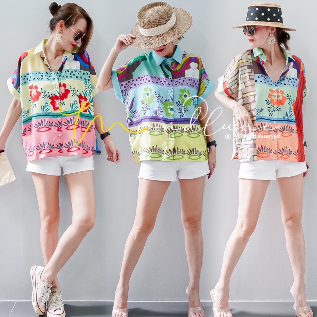 อย่าลืมแวะเข้ามาเก็บโค้ดส่วนลดกันนะคะ NADA58 MondLuneCloth New arrivals Korea style Top เสื้อเบลาส์คอปก เเขนสั้นลา