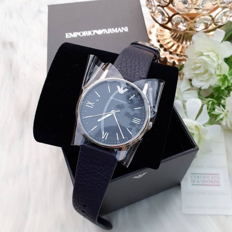 นาฬิกา สายหนังสีกรม Emporio Armani AR11012 Three-Hand Blue Leather Watch /กันน้ำได้ 5ATM