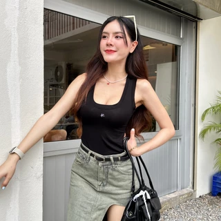 🌈SpinnyHouse🌈เสื้อกล้าม ผ้าเรย่อนยืดเยอะมาก ทรงเข้ารูป 💖 ผ้าบางใส่สบาย พรางหุ่น ปักโลโก้อก รุ่น อุด้งปักSPN
