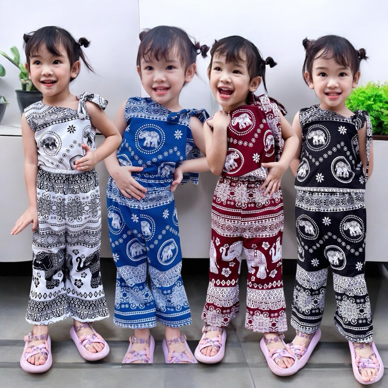 ชุดช้างเด็ก (เสื้อปาดไหล่+กางเกงขาม้า) ผ้าไหมอิตาลี