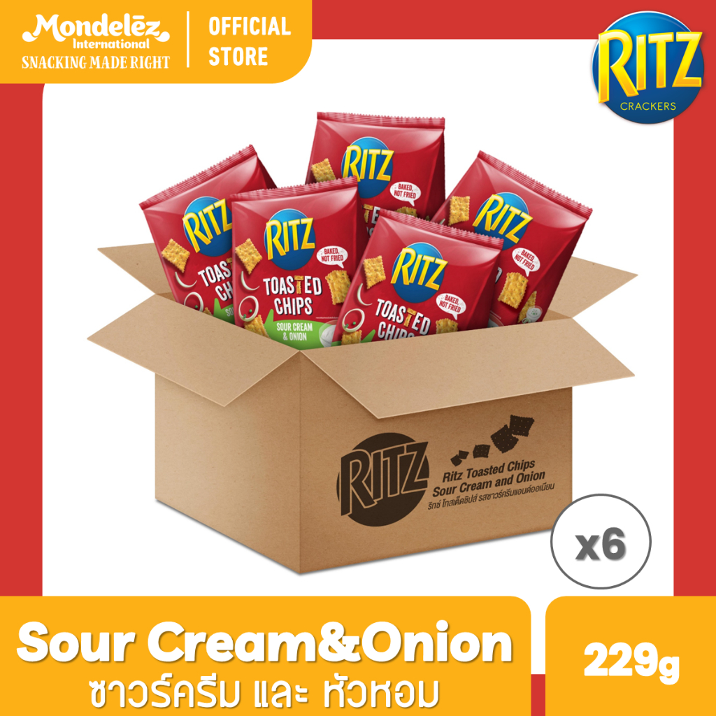 [ยกลัง 6 ถุง] Ritz Toasted Chips Sour Cream and Onion ริทซ์ โทสเต็ดชิปส์ รสซาวร์ครีมแอนด์ออเนียน 229 กรัม