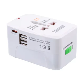 Toshino ปลั๊กแปลง 4 in 1+Surge+2A1C 5V2.4A รุ่น DE-204UC