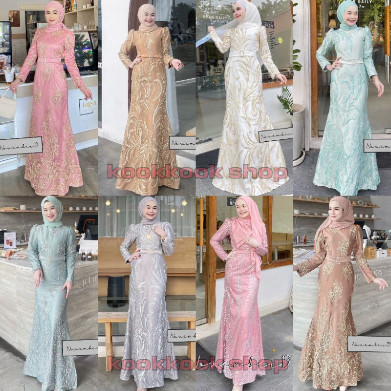 sale ชุดนิกะห์ กลิตเตอร์ทั้งชุด หน้า-หลัง ชุดเดรสอิสลาม ชุดเดรสมสลิม (แถมโบว์ทุกชุด)