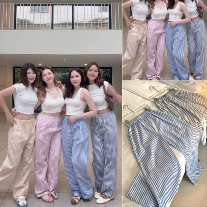 กางเกงขายาวลายทางทรงoversize