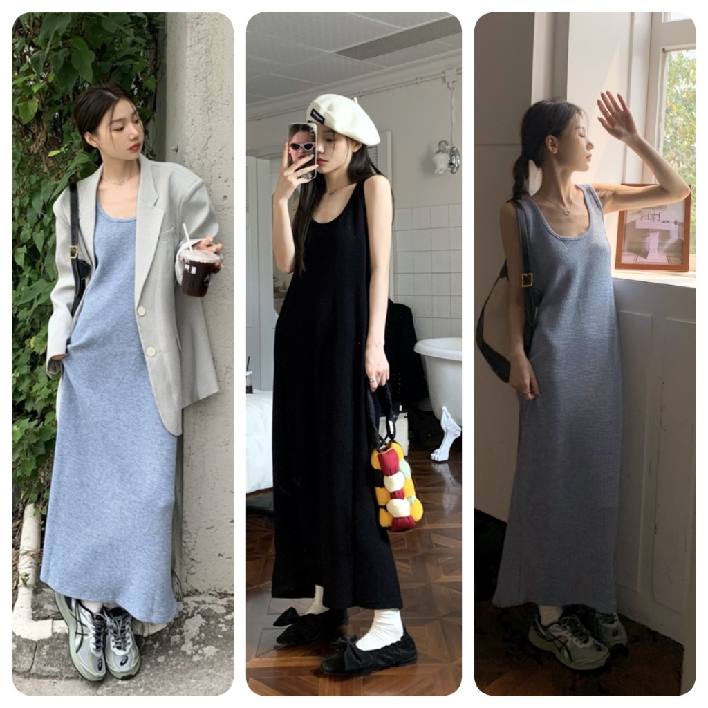 Beryl เสื้อกั๊กกระโปรงวาฟเฟิล ชุดเดรสทรงหลวมแขนกุดไฮเอนด์สไตล์ฤดูร้อน