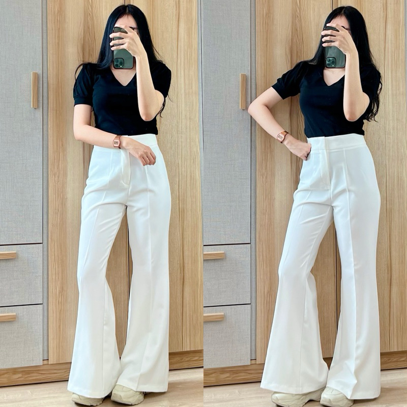 กางเกงขาม้าใหญ่ เอวสูง ผ้าไอด้า (รุ่นตะขอหน้า ไม่มีกระเป๋าข้าง) ไซส์ XS-3XL