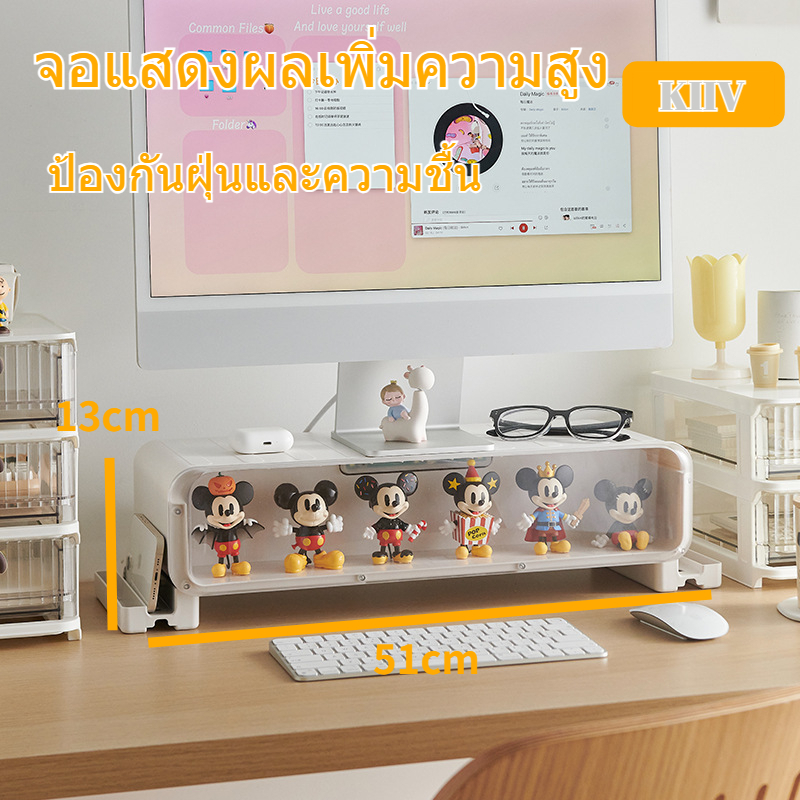 KIIV ชั้นวางจอคอม กล่องโชว์โมเดล ชั้นวางหน้าจอคอมพิวเตอร์ กล่องเก็บของป๊อปมาร์ท
