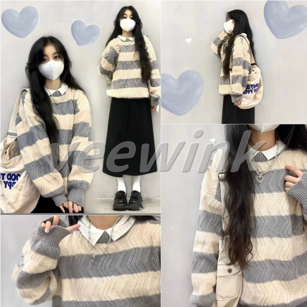 Veewink พร้อมส่งจากกทม เสื้อคาร์ดิแกนถักคอกลมลายสก๊อตสไตล์เกาหลีสําหรับผู้หญิง คุณภาพดีมากและคุ้มค่าเงินมาก