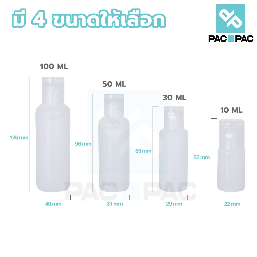 PACPAC  ขวดฝาฟลิบ ขวดขุ่น ขวดใส่ครีมอาบน้ํา ขวดเปล่า 10/30/50/60/100 มล.