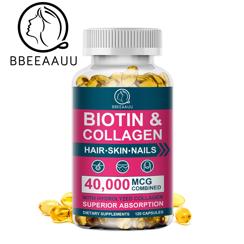 BBEEAUU Biotin & Collagen - 40,000mcg 120 PCS, วิตามินผิว, ไบโอติน, คอลลาเจน, ต่อต้านริ้วรอย, ผม, ผิวหนัง, เล็บ beauty