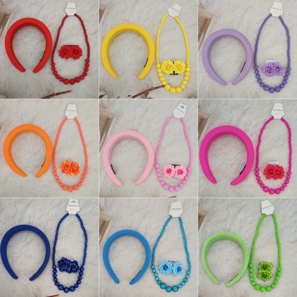 พร้อมส่ง เครื่องประดับทองกวาวย้อนยุค เซ็ต 3 ชิ้น (ที่คาดผม+สร้อยคอ+ต่างหูหนีบกุหลาบ) ขนาดฟรีไซส์