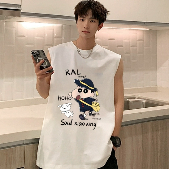 เสื้อกล้ามแขนกุด ลายชินจังกับหมาขาว ใส่ได้ทั้งหญิงและชาย ผ้าcotton ทรงหลวม ใส่สบายสไตล์เกาหลี B88151