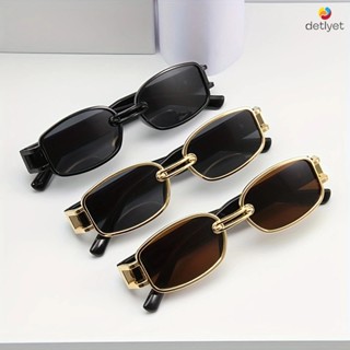 COD🌷แว่นตากันแดดกรอบโลหะเหลี่ยมหรูหราสไตล์เกาหลีแฟชั่นUV400ป…