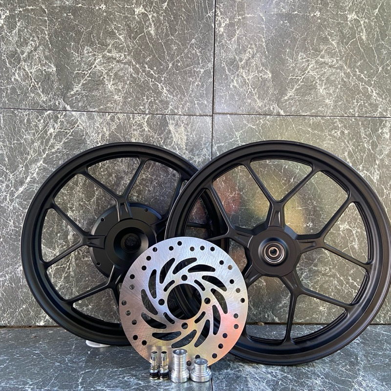 ล้อแม็ก PCX150 ปี2018-2021 พร้อมชุดแปลง จานดิส+บูช ครบชุด ขนาดแม็ก 1.85/2.15*14 สีดำ แถมจุ๊บเลส