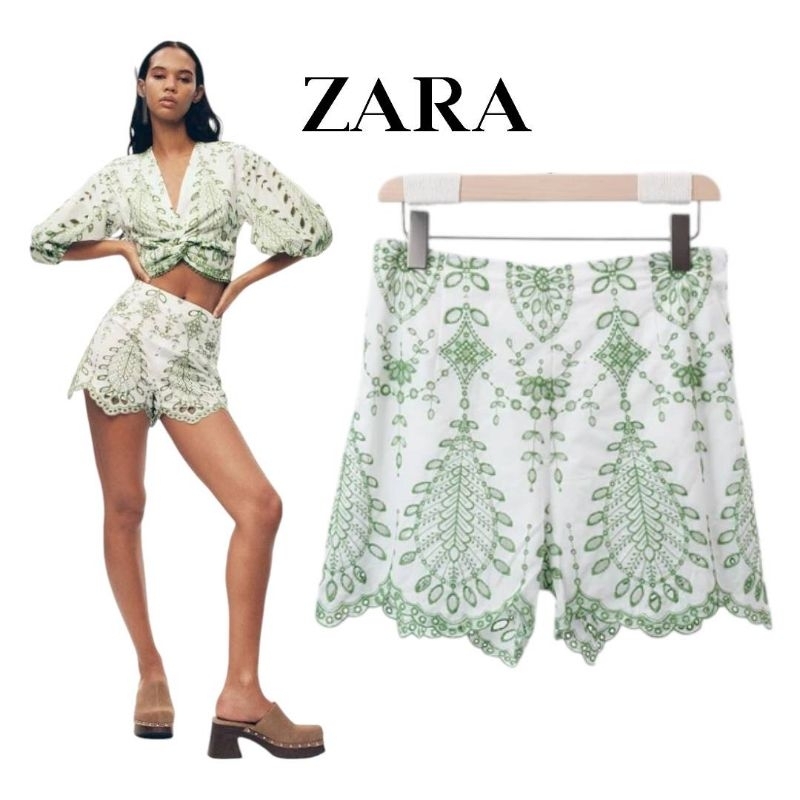 Zara :  White Embroidered Shorts