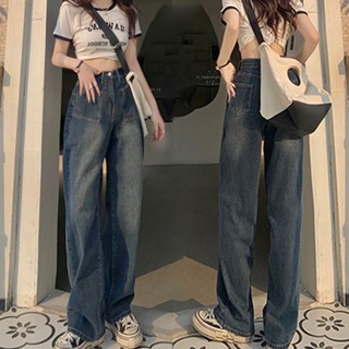 S-12XL กางเกงยีนส์ขายาวเอวสูง กางเกงยีนส์ขายาวทรงทรงกระบอก แ…