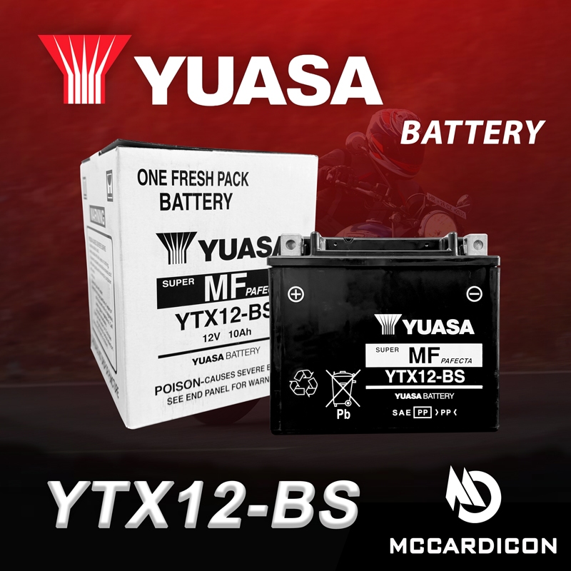 แบตเตอรี่แห้งแยกกรด ยัวซ่า (Yuasa) YTX12-BS สำหรับ ER6N, Ninja 650, Versys 650, Bonneville T120