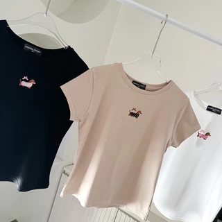 DOGG Ribbon Tshirt เสื้อยืดปักลายน้องหมามีโบว์ผ้ายูนิ