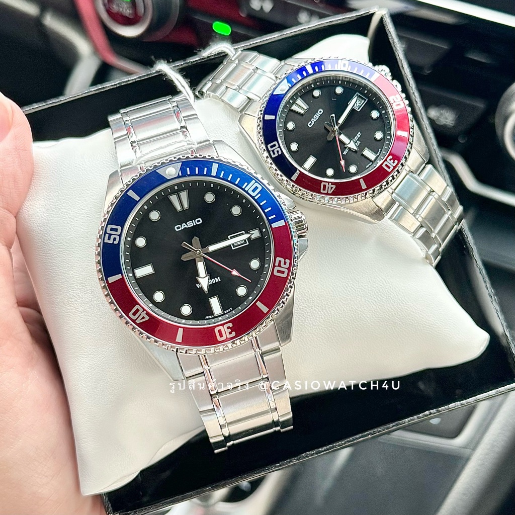 CASIO นาฬิกาคู่ ของแท้ เครื่องศูนย์ cmg รุ่น MDV-107D-1A3 (44mm) กับ MDV-10D-1A3 (38mm)