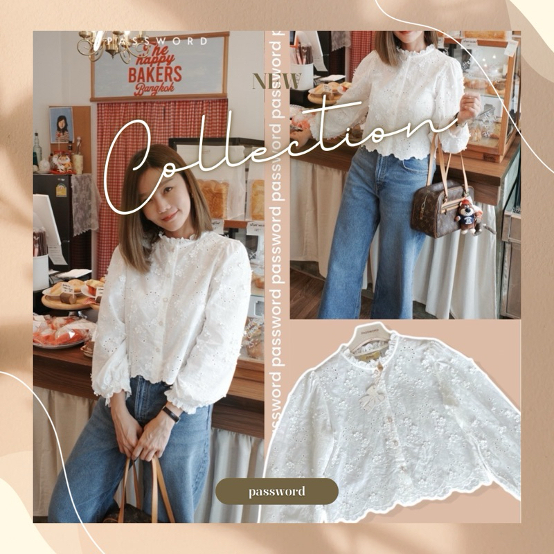 password 6142 เสื้อคอตตอนปักลายดอกไม้นูนทั้งตัว