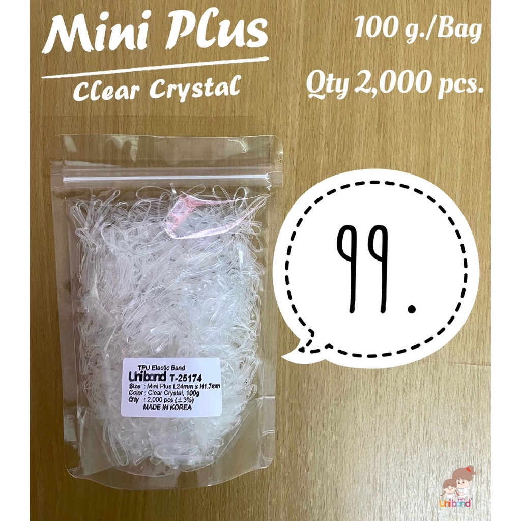 Uniband หนังยางรัดผม ไม่กินผม ไม่ดีดขาดง่าย ยางTPU Mini Plus Size : Clear Crystal