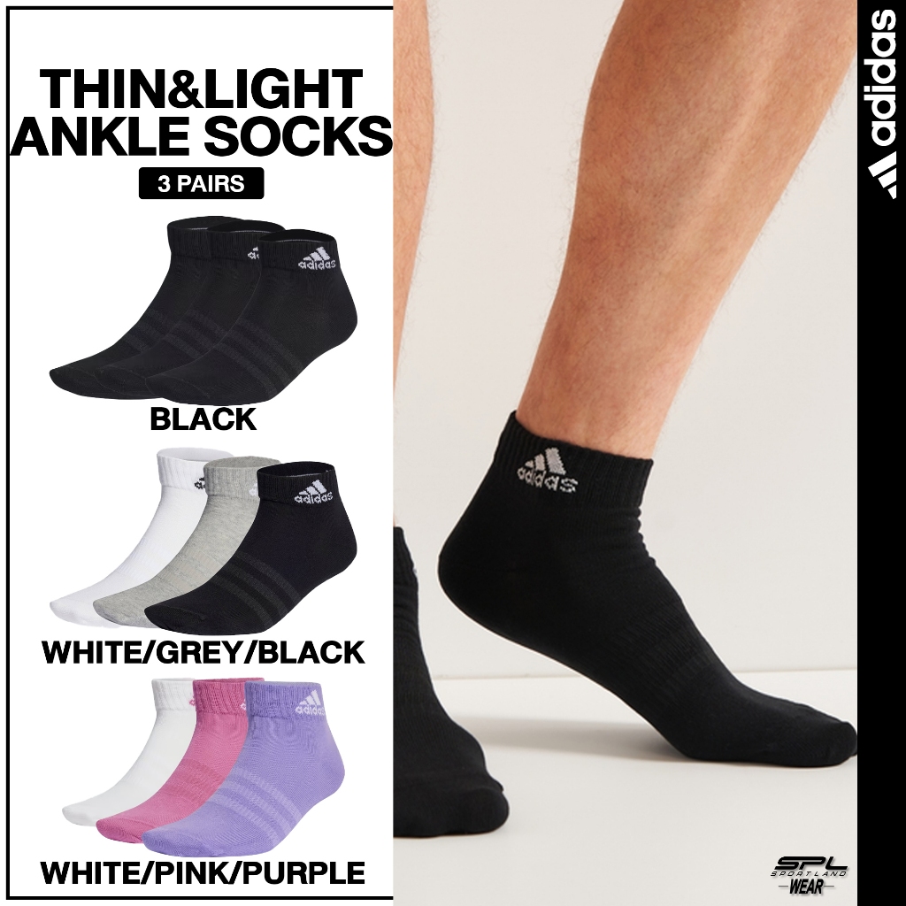 Adidas อาดิดาส ถุงเท้าข้อสั้น Thin and Light Ankle Socks 3 Pairs IC1282 / IC1283 / IC1290 (500)