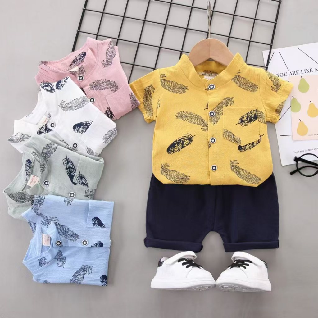 เสื้อผ้าเด็กผู้ชาย ชุดเซ็ต เสื้อเชิ้ตคอจีนพร้อมกางเกง