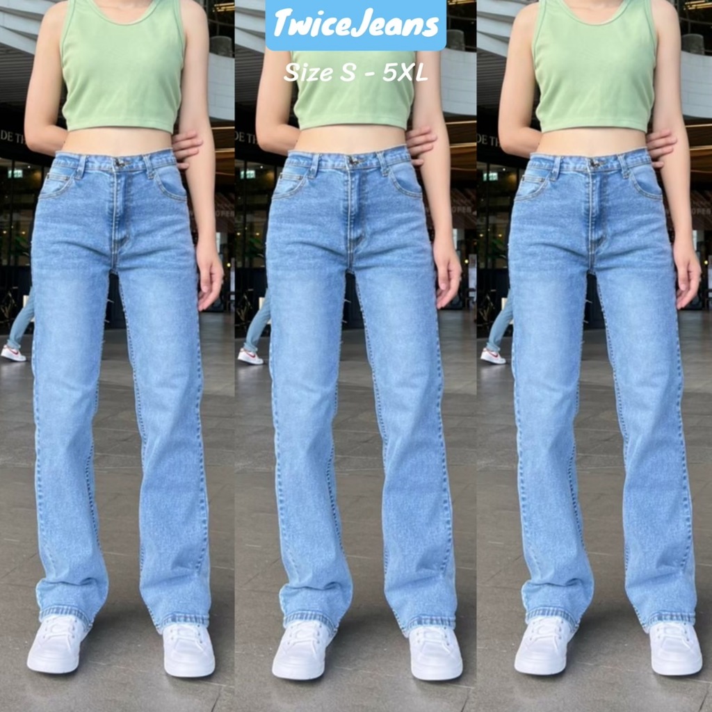 TwiceJeans (S-5XL) ยีนส์กระบอก ผ้ายืด เก็บทรงสวย
