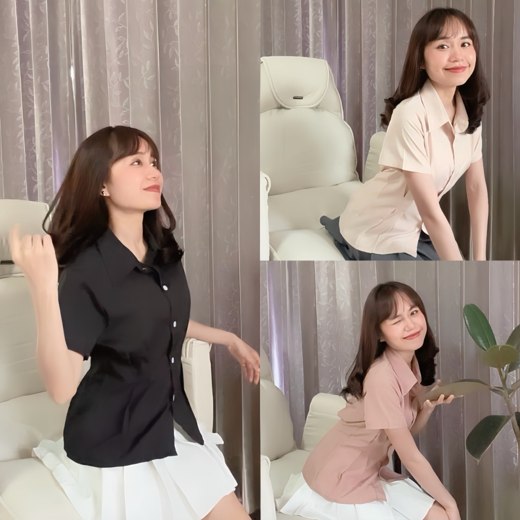 เสื้อคอปกเอวจีบ รุ่น Sweetie Rose