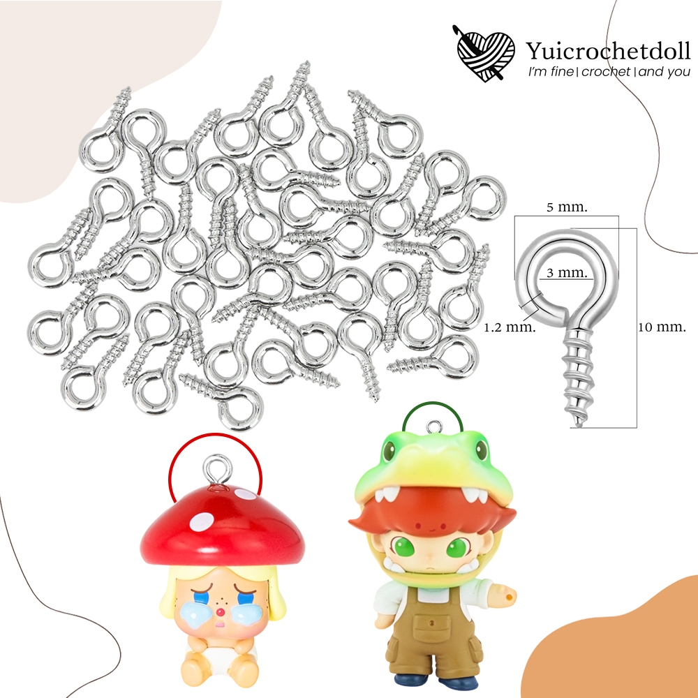 MT32 ตะขอสกรู 5*10มิล แพค 40 ชิ้น สำหรับยึดพวงกุญแจ Art toy, POP BEAN อายพินเกลียว ตะขอสกรูขนาดเล็ก พร้อมส่งไทย