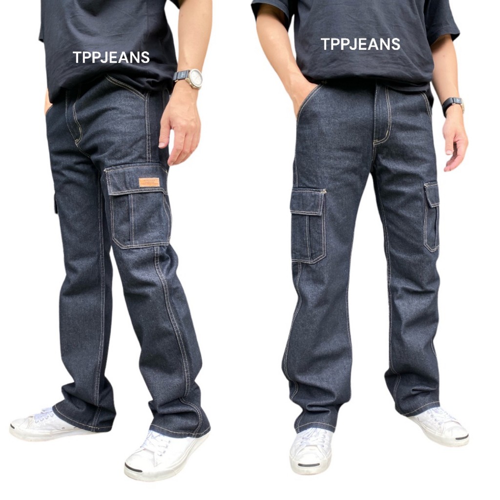 JEANSEXPRESS Cargo13oz. Denim กางเกงยีนส์ชายสีมิดไนท์เข้ม กระเป๋าข้าง ทรงกระบอก เป้าซิป ไม่ยืด ทรงสวย Size 28-36