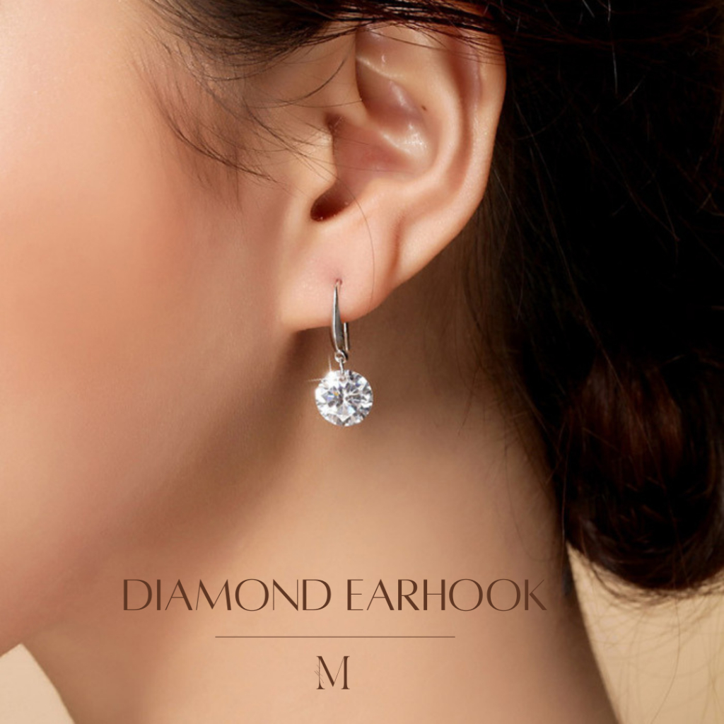 MIND ต่างหูเงินแท้ Diamond Earhook ตุ้มหูเงินแท้ ต่างหูแฟชั่น ตุ้มหูดีไซน์สวย ต่างหูสวยๆ ต่างหูเพชร