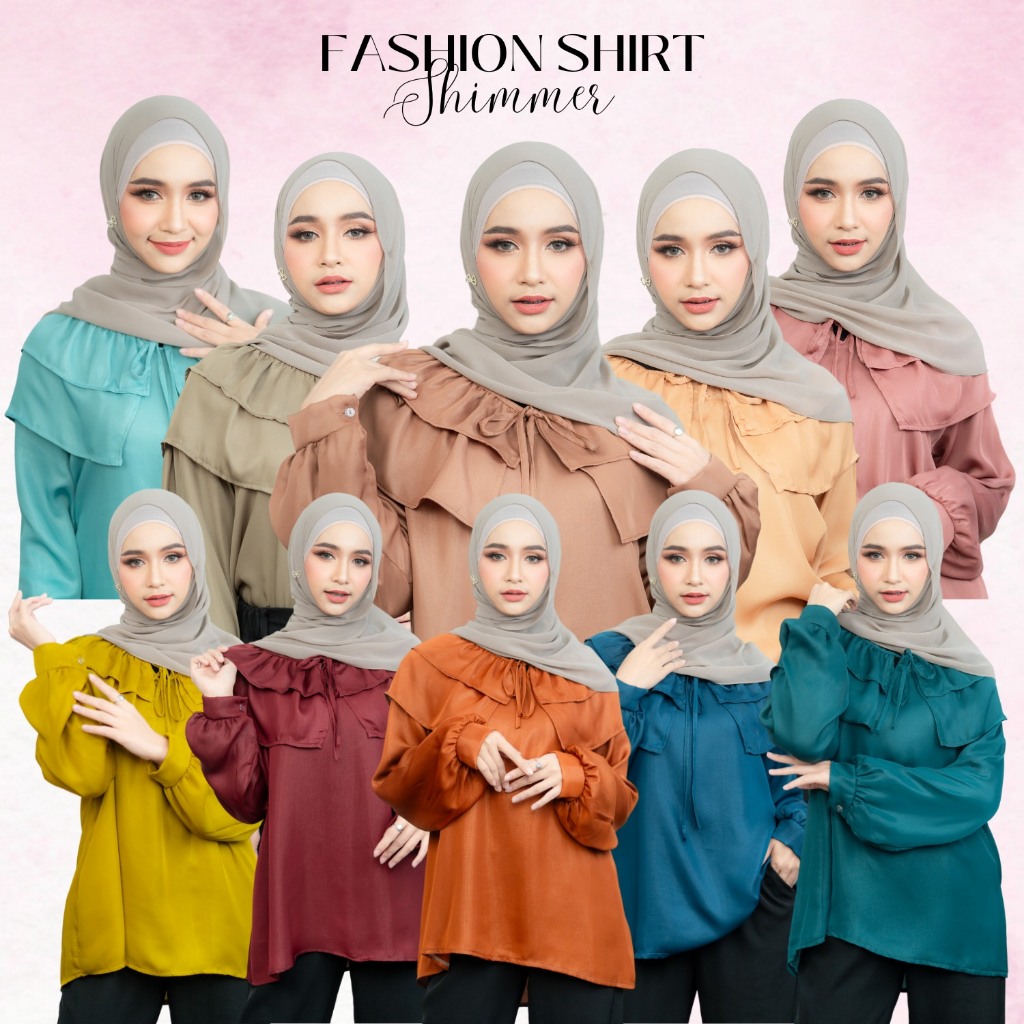 เสื้อแขนยาว ทรงคอกลม ดีเทลตกแต่งระบายคอสุดน่ารัก งานแขนกระดุม เนื้อผ้าชิมเมอร์ D