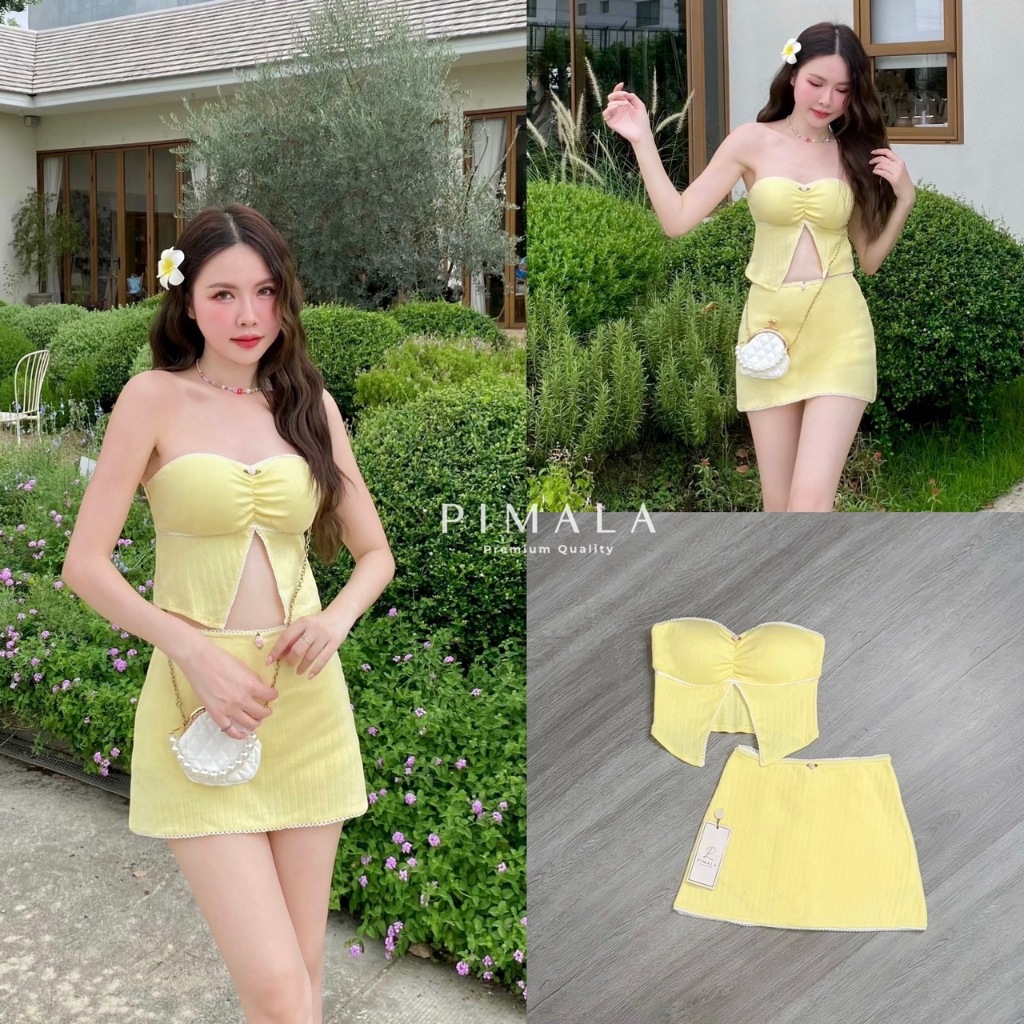 Pimala setเสื้อเกาะอกมีดอกไม้เล็กหวาน(*สอบถามสต๊อกก่อนกดสั่งน๊า)