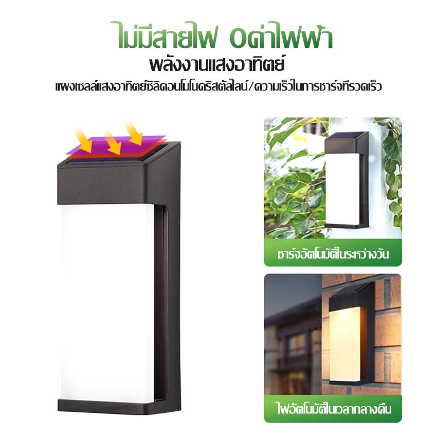 【การจัดส่งไทย】ไฟติดผนัง โซล่าเซลล์ มีเซ็นเซอร์ ไฟติดผนังกันน้ำฝน ไฟสวน Solar Light เปิดปิดอัตโนมัติ ติดตั้งง่าย
