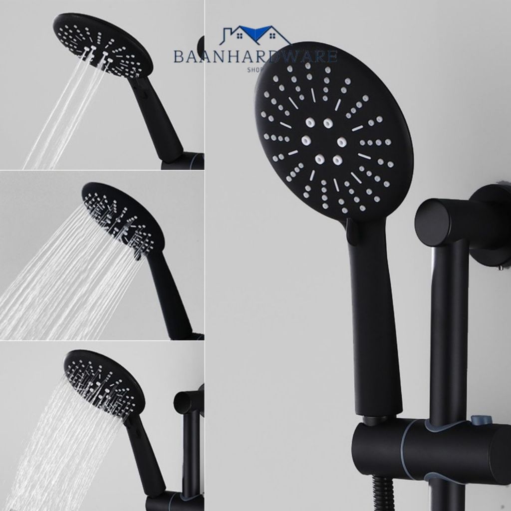 BAANHARDWARE ฝักบัวอาบน้ำ ชุดฝักบัวเพิ่มแรงดันน้ำ ปรับได้ 3 ระดับ ฝักบัวสีดำด้าน MA-F-010BK
