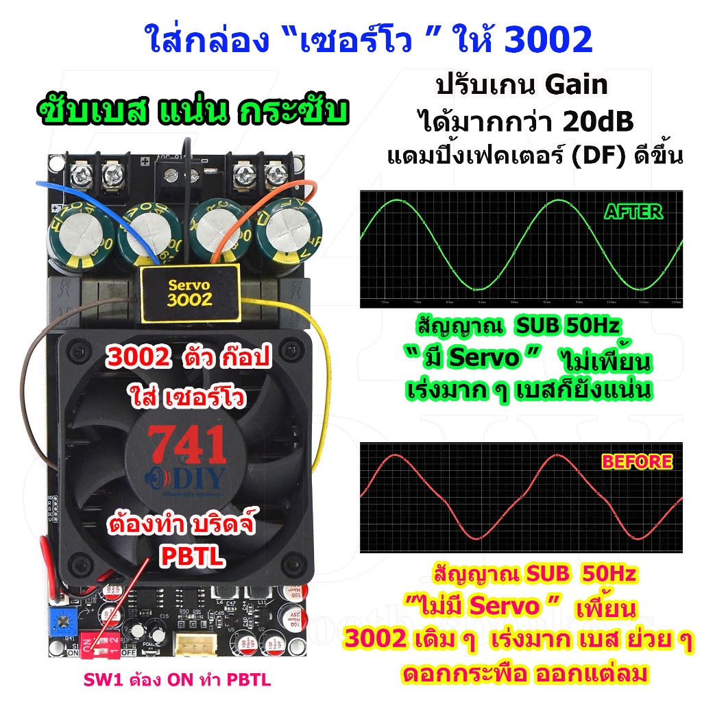 แอมป์ SUB 3002 Servo เซอร์โว ซับ เบส แน่น กระซับ ปรับ Gain ได้ไม่เพี้ยน  by 741DIY