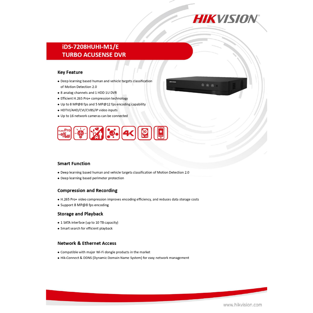 HIKVISION iDS-7208HUHI-M1/E เครื่องบันทึกกล้องวงจรปิด 8CH 5MP รองรับกล้องวงจรปิดทุกระบบ (รับประกันสินค้า 3 ปี)