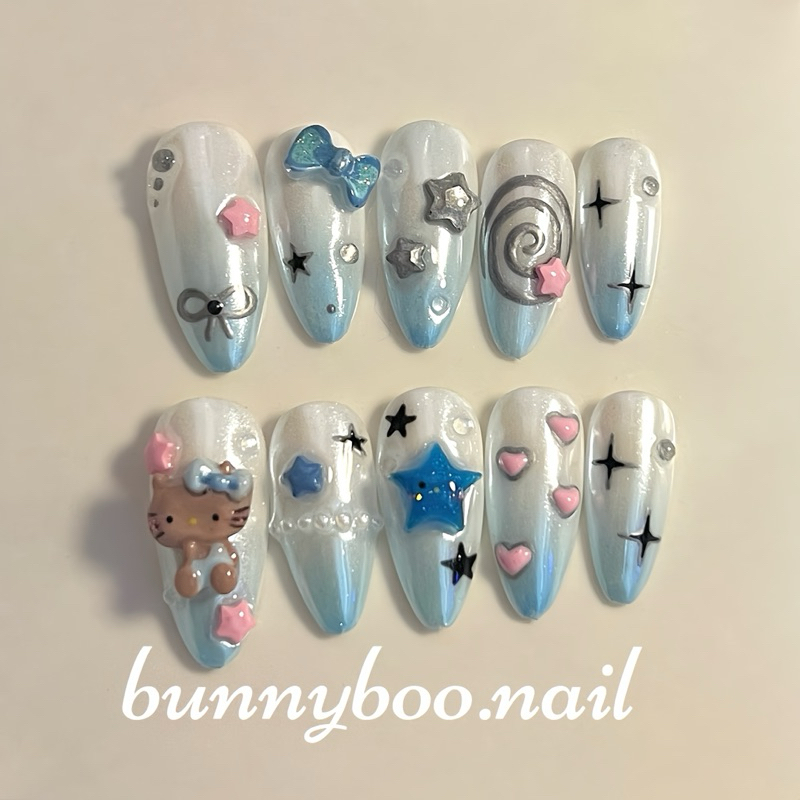 💅เล็บปลอมเจล คิตตี้บลู~🩵🎀✨