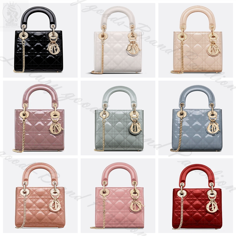 👜Dior, classic, mini, LADY DIOR, หนังแก้ว, กระเป๋าถือ, กระเป๋าโซ่ ของแท้💯