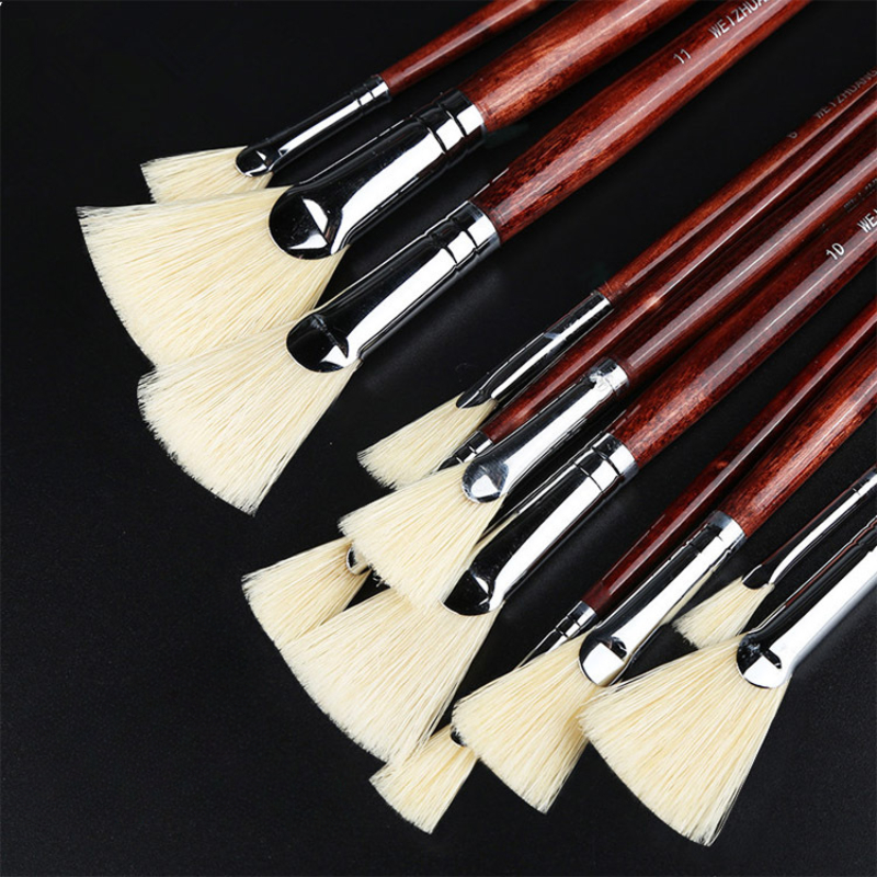 พู่กันใบพัดขนหมู Fan Brush Wei Zhuang พู่กันขนหมู พู่กันสีน้ำมัน พู่กันสีอะคริลิค