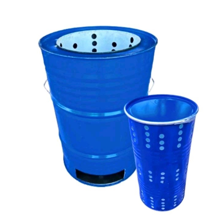 ถังเผาขยะไร้ควัน รุ่นไร้ควัน มีหูจับยกข้าง เตาเผาขยะใบใหญ่ 200 ลิตร